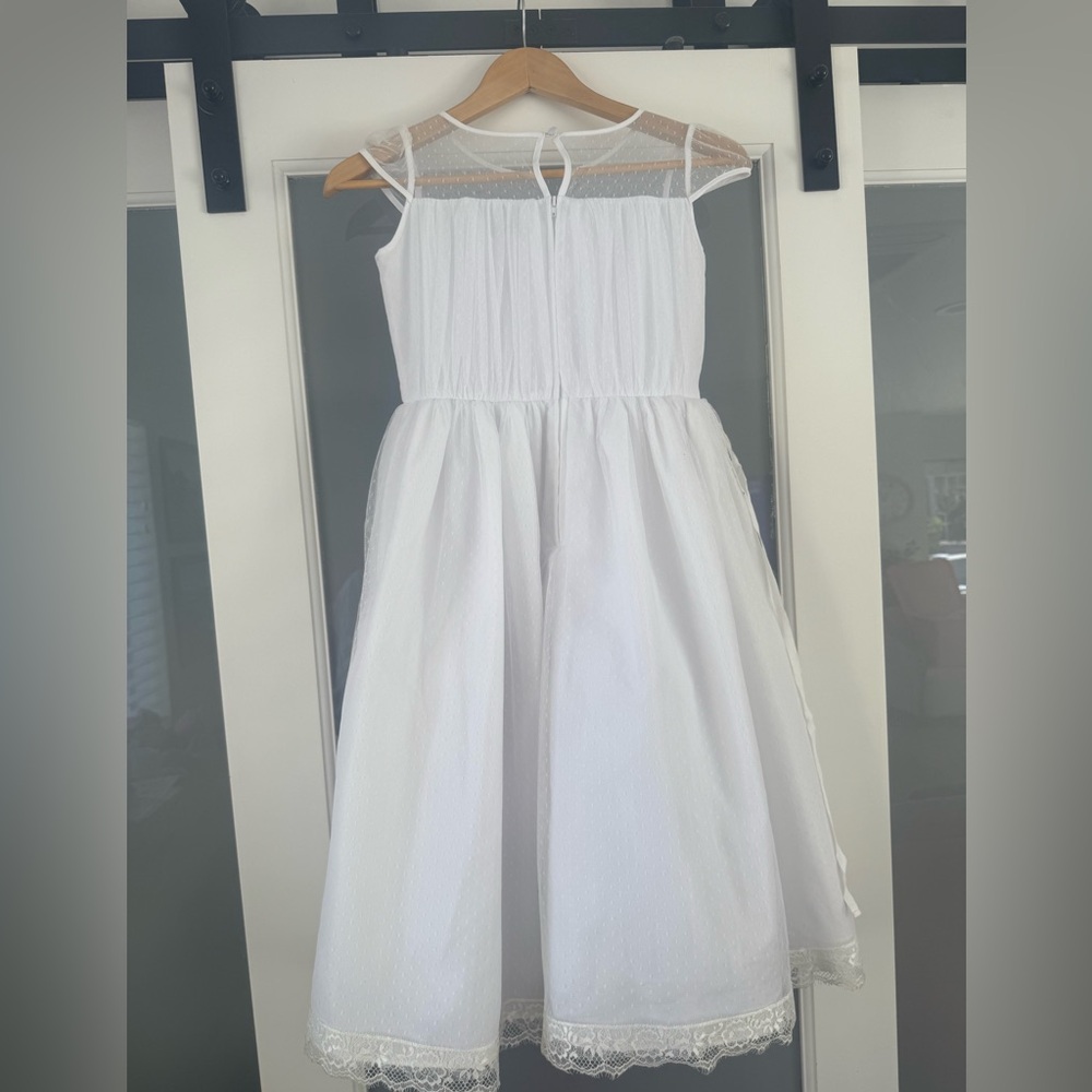 Lovely White US Angels Satin Organza Dress  Cap Sleeves & Full Skirt Size 10